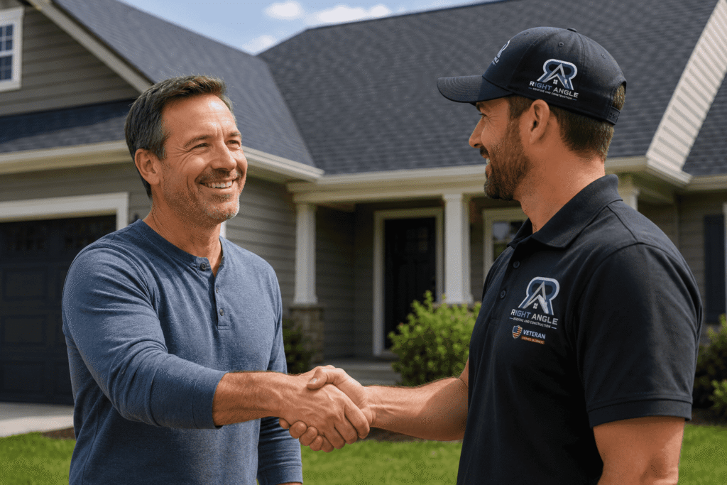 man shaking hands with roofer